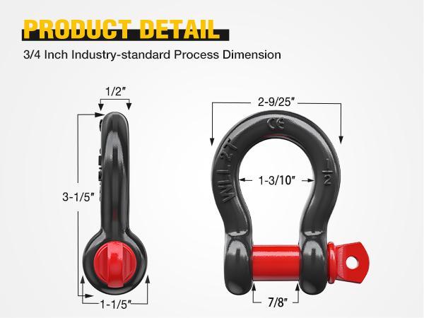 Nilight 2 Pack Small Shackles 1/2" D-Ring Shackle 2 Ton (4409 lbs) Capacity Heavy Duty Off Road Recovery Shackle Kit for Cars and Other Applications for Tie Downs, Black Red
