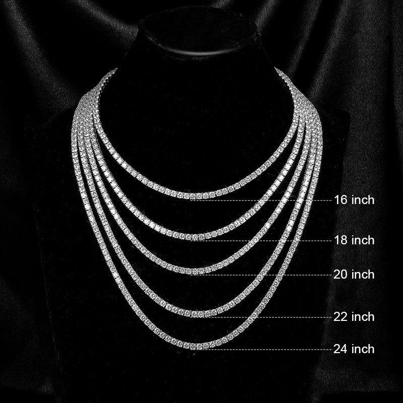 [5A+ Cubic Zirconia]MDFUN Unisex 4.0mm Round Cut Cubic Zirconia Tennis Chain Necklace for Men & Women, Iced Out Style, Fashionable Everyday Wear