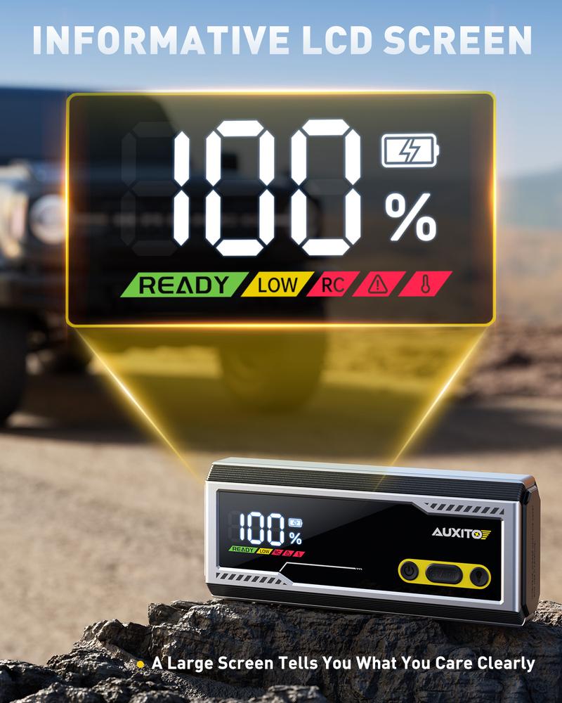 AUXITO 10000A Jump Starter, 12V Car Battery Jump Starter, Up to All Gas/All Diesel Engine with LED Display, 30W Type-C Fast Charging and 168W DC Output, 3-Mode Flashlight, Storage Case