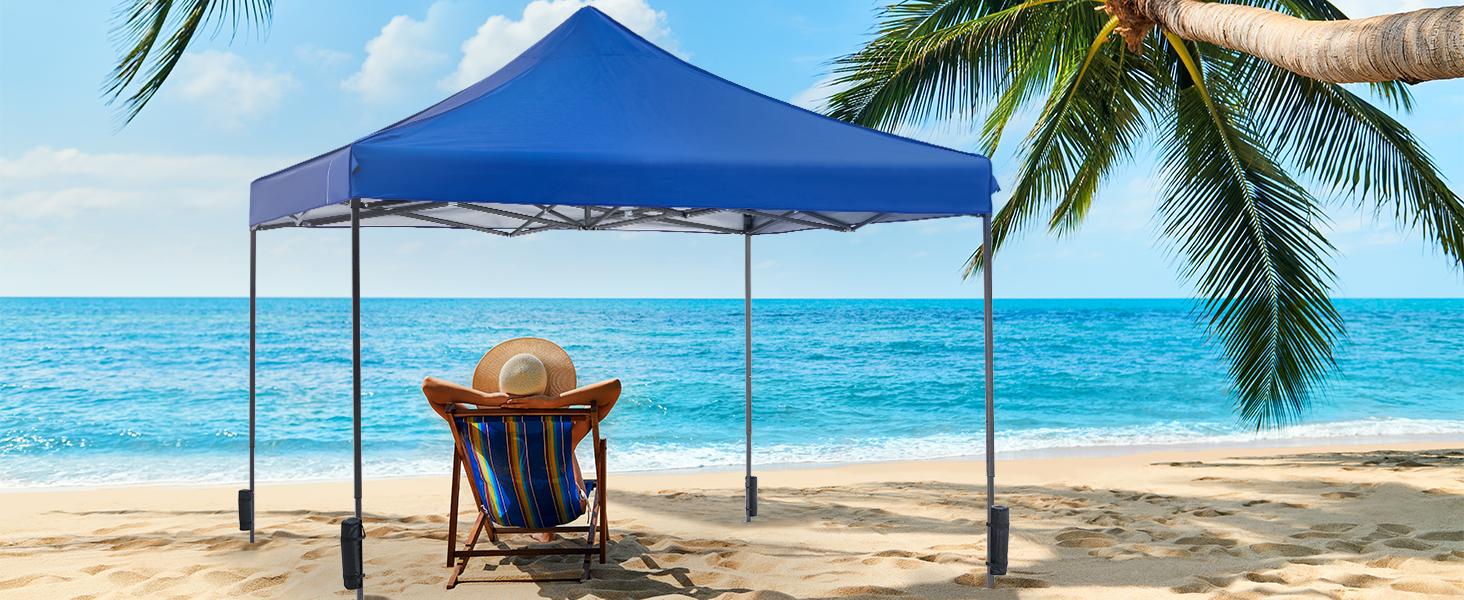 【Deal】Sweet Furniture Instant Pop Up Canopy Tent with Sand Bags - 10ft x 10ft Outdoor Shade Shelter for Parties, Camping, and Beach