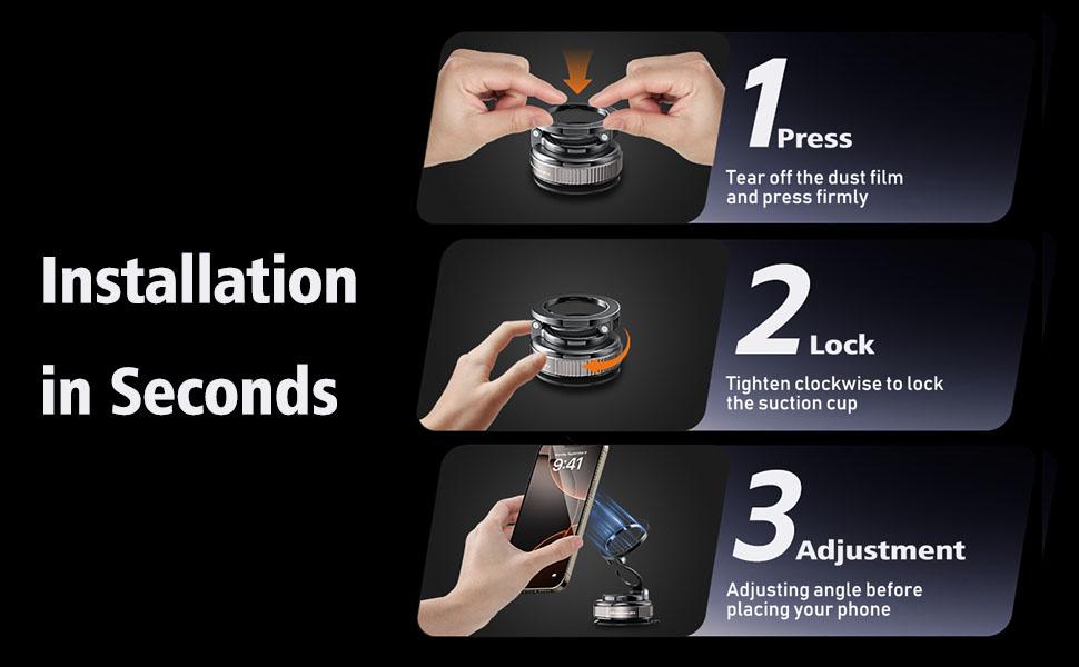 Magnetic Car Phone Holder for MagSafe Vacuum Magnetic Car Phone Mount, 360° Adjustable Magnetic Phone Holder, Hands-Free Suction Cup Phone Holder, Car Phone Holder for All Smartphones, All Car Models, All Vehicles and Gym/Bathroom Mirrors