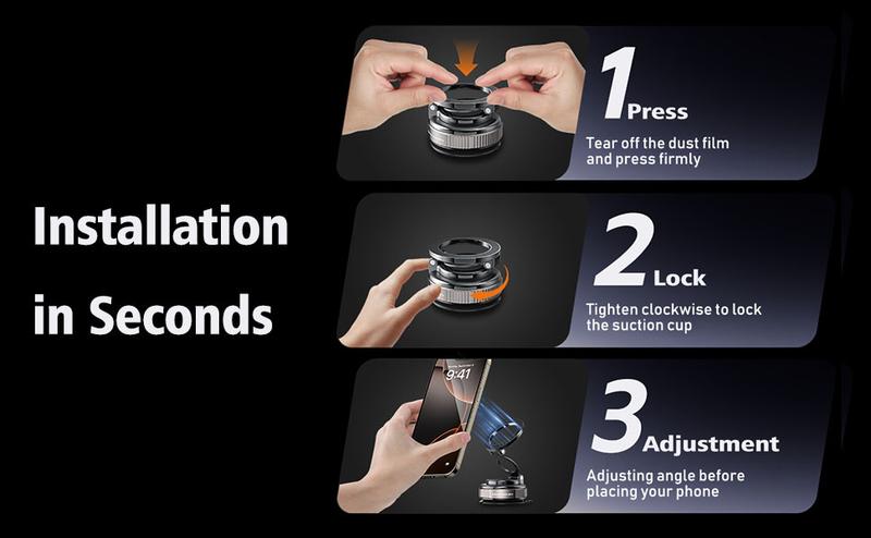 Magnetic Car Phone Holder for MagSafe Vacuum Magnetic Car Phone Mount, 360° Adjustable Magnetic Phone Holder, Hands-Free Suction Cup Phone Holder, Car Phone Holder for All Smartphones, All Car Models, All Vehicles and Gym/Bathroom Mirrors