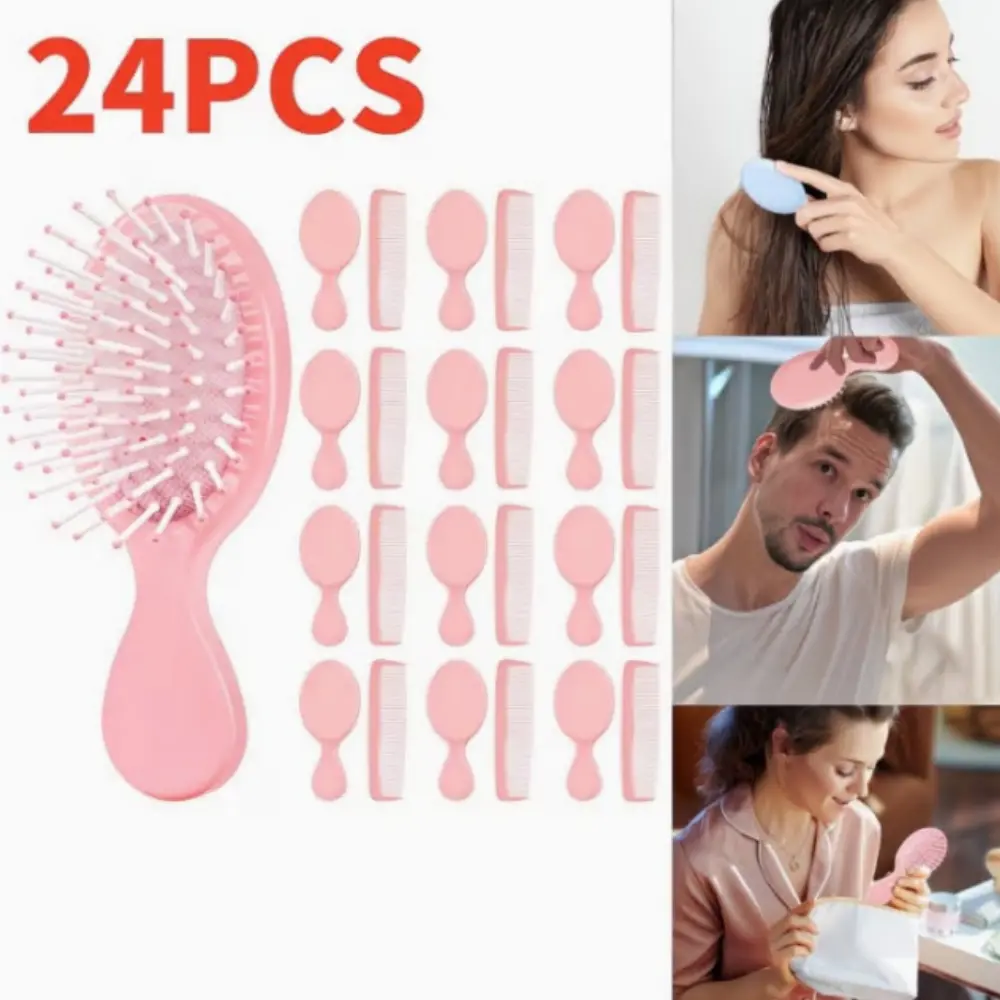 24pcs Mini Hair Brush Set 12 Travel Wet Dry Hair Combs Small Pocket Detangling 12 Plastic Combs for Spa Birthday Sleepover Bridal Shower Bachelorette Christmas Party Gift Box (Pink)