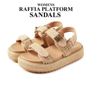 CYNLLIO Womens Raffia Platform Sandals Comfortable Casual Adjustable Buckle Summer Open Toe Woven Beach Sandals Shoes