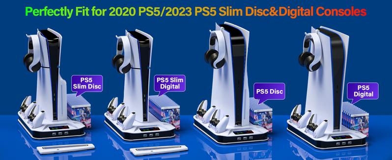 PS5 Cooling Station with Dual Controller Charging Base, 3-Level Silent Cooling Fan, Vertical Stand for PS5/Slim/Pro Disc & Digital, Christmas gifts
