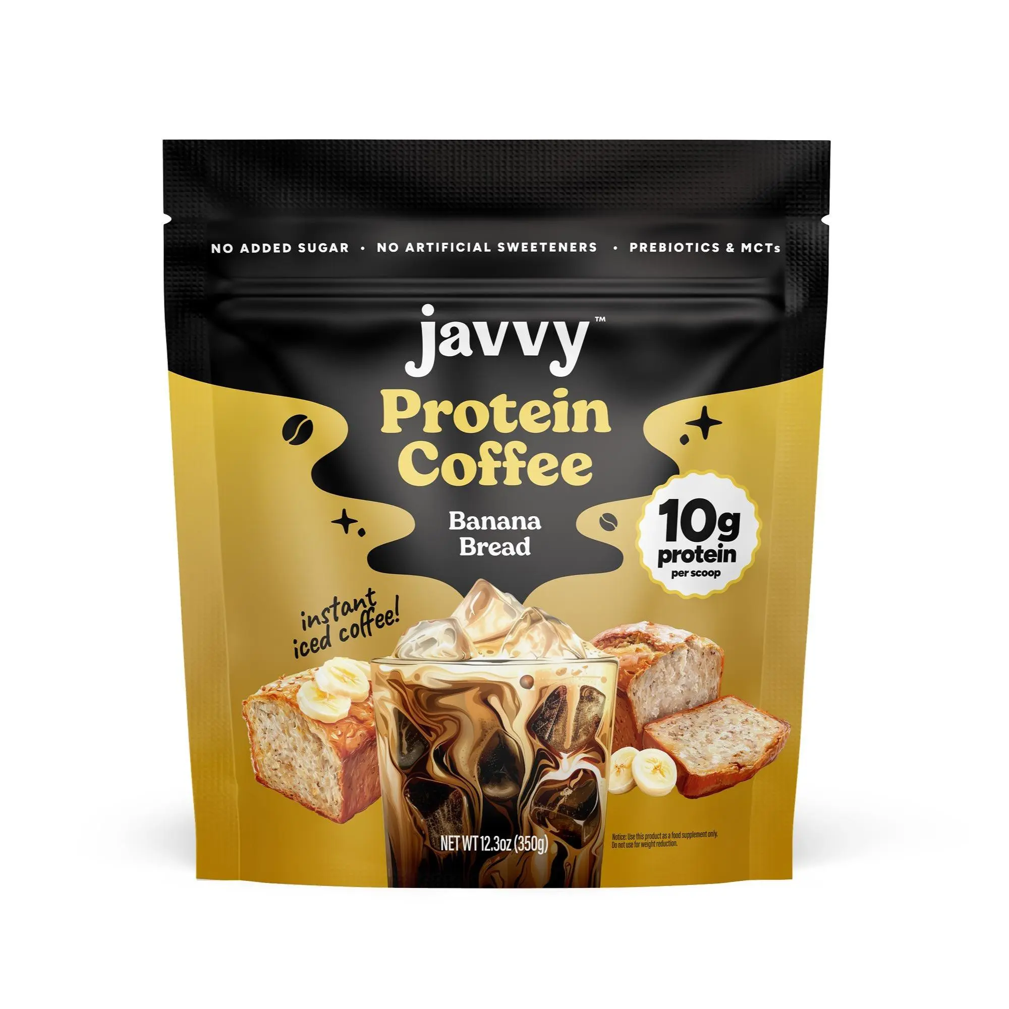 Javvy Banana Bread Protein Iced Coffee Beverage - Premium Whey Protein, Instant Iced Coffee, 100% Natural Cold Brew - 0 Artificial Flavors, 0 Sweeteners, 80 mg Caffeine, No Added Sugar, 20 Servings