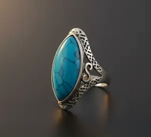 Natural Blue 27mm Stone Hollow Antique Silver Ring