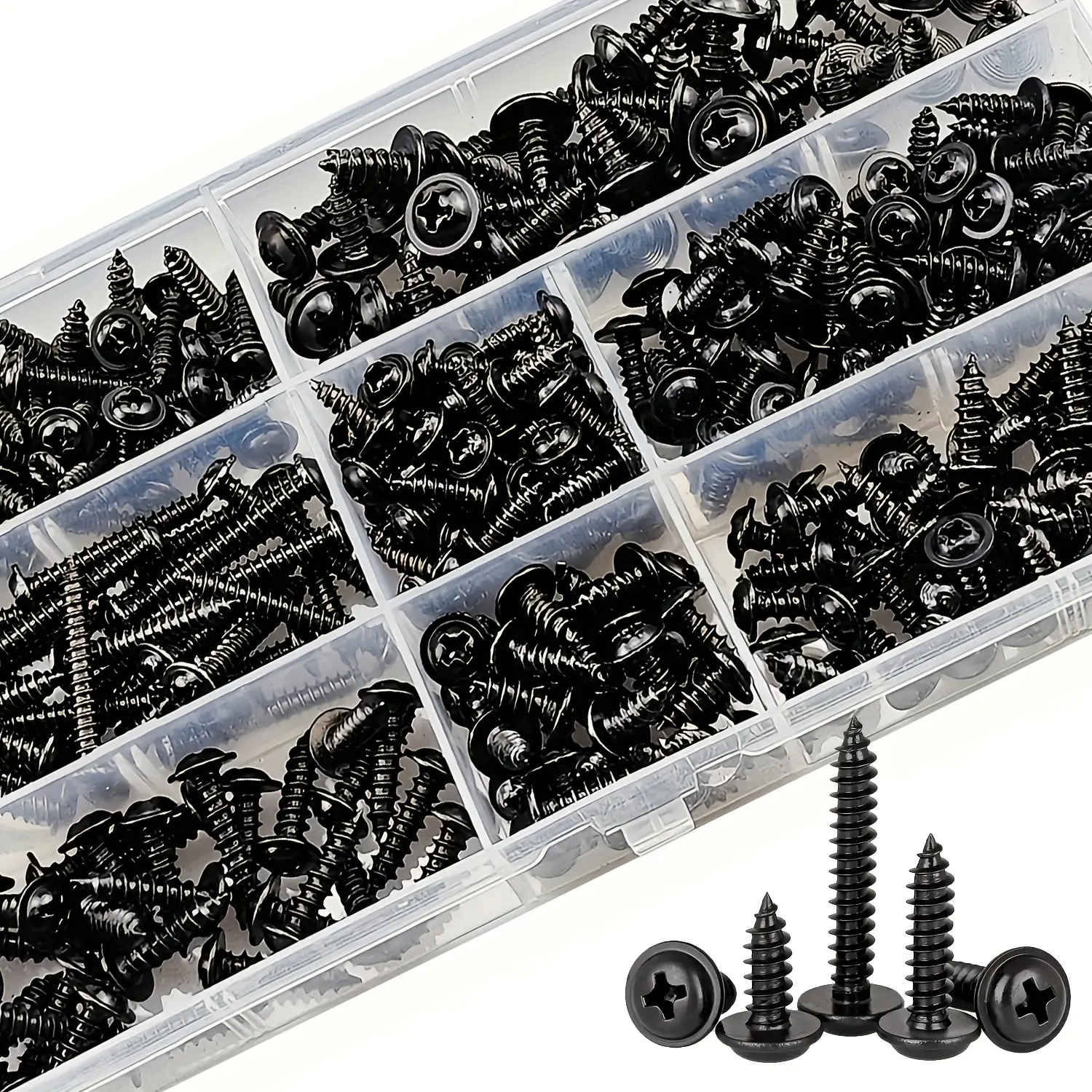 340pcs Self-Tapping Screw Set - M3/M4/M3.5/M4.8 Sizes, Pan Head Phillips Drive, Black Carbon Steel for Wood Furniture, Durable Screws, Self Tapped Screws