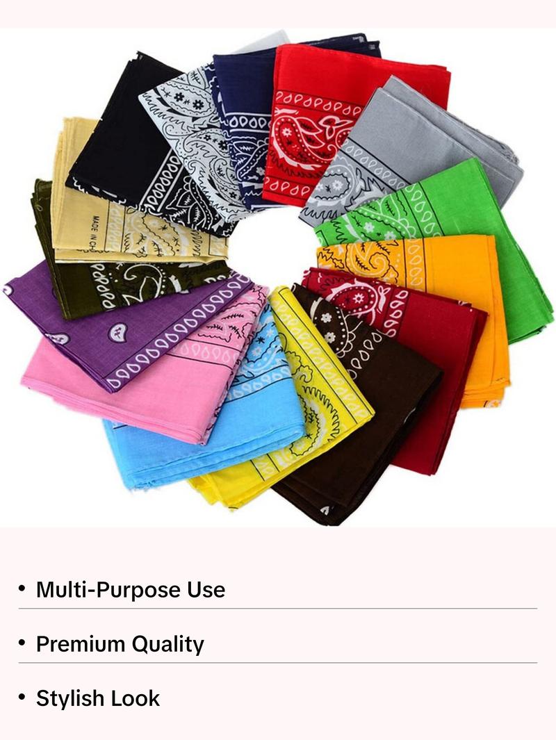 12Pcs Bandanas 100% Cotton Double Sided Paisley Print Head Wrap Scarf