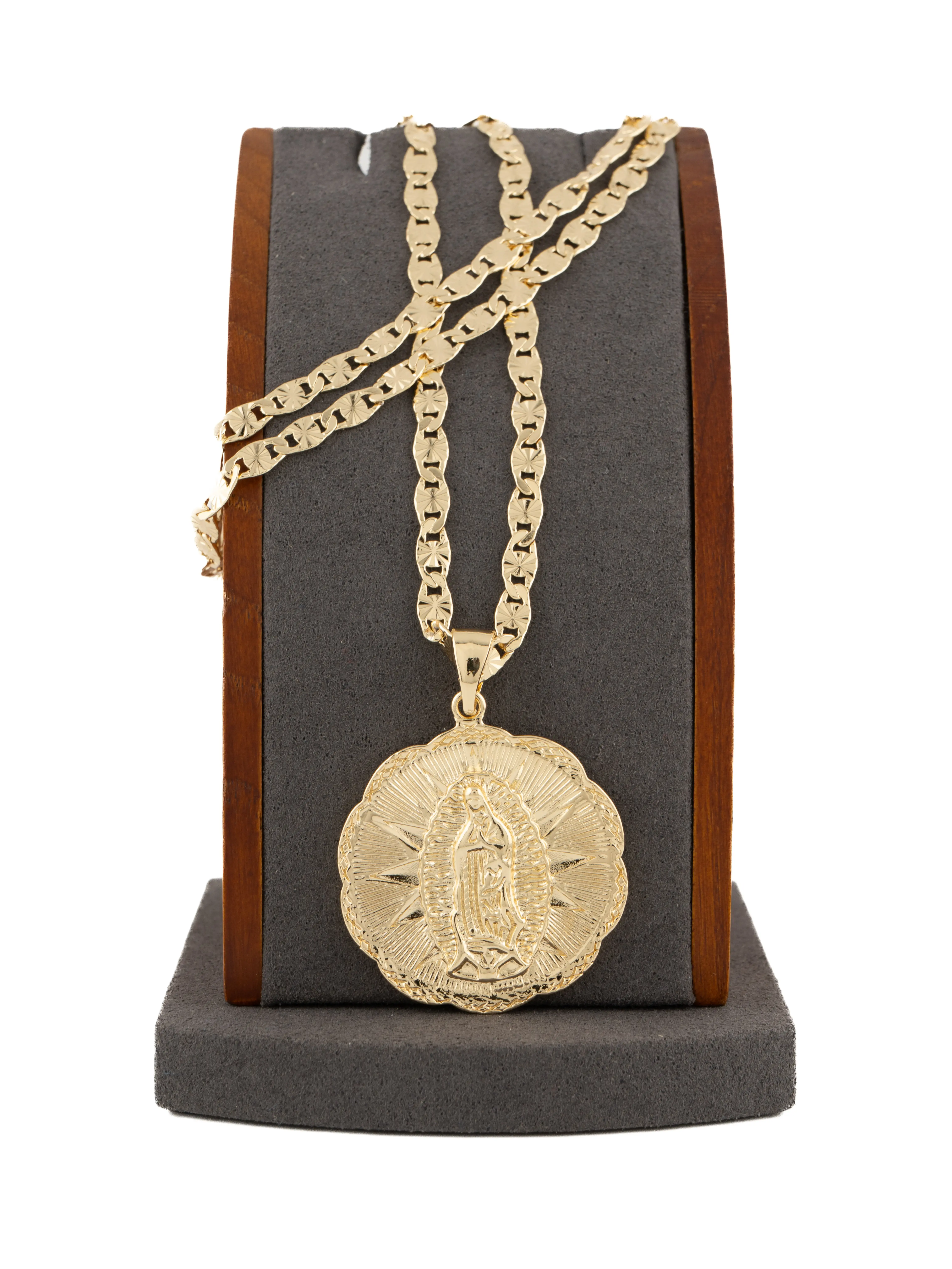 Unisex Fit Gold-Plated Virgin Mary Medal Pendant, 24-in Chain for Casual Wear, Ideal for Long Neckline Outfits, Link Chain, Chains