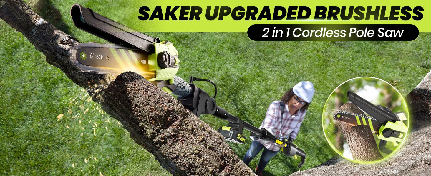 Saker Cordless 2 in 1 bar brushless chainsaw, battery-powered 6-inch saw for tree pruning heights, the perfect Christmas gift for 2024. Saker Cordless 2 in 1 bar brushless chainsaw, battery-powered 6-inch saw for tree pruning heights, the perfect Christmas gift for 2024.