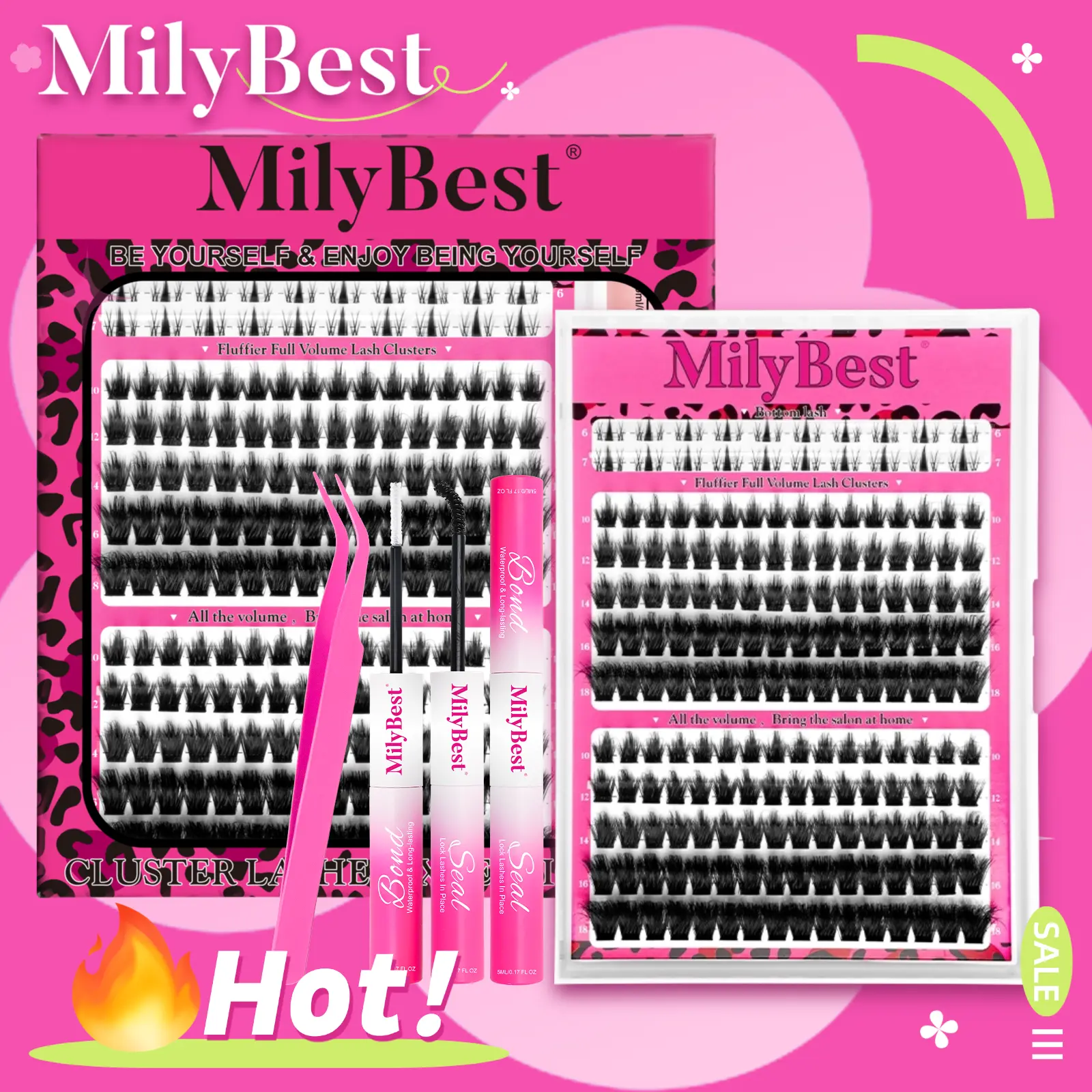 MilyBest Cove Eyelashes ,1 Set Mixed Length Individval Eyelash Extensions Kit,Self Grafting False Eyelashes with Tweezers&Glue&,Prefessional Eye Makeup Accessories for Women