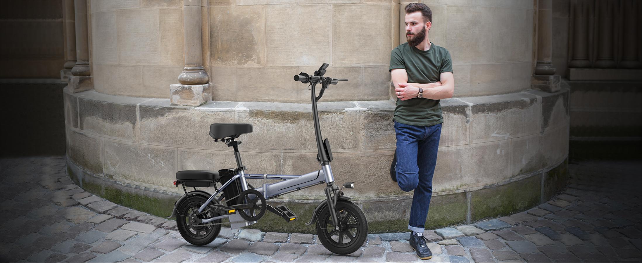 US 2025 Electric Bike for Adults 48V 10.4/15.6 Ah Folding Electric Bike 35/55 Mile Range 750W Peak Motor Up to 22 MPH, 14" 2 Seater Electric Bicycle with Multi-Shock Absorption, E-Bikes for Commute, Smart APP