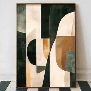 Green Canvas Wall Art Abstract Geometric Prints Brown Beige and Green Pictures for Living Room Bedroom Decor Modern Abstract Geometric Painting Emerald Pictures No Frame 4
