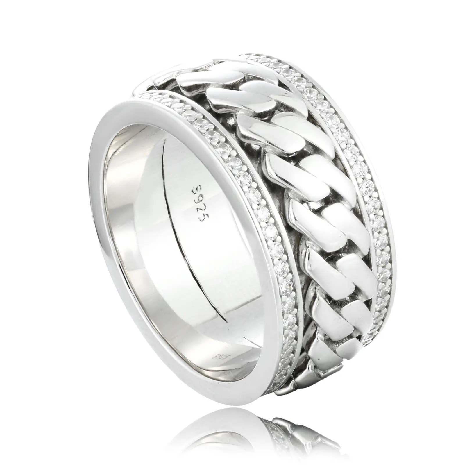 【#R515 】Cuban Chain Rotating Ring UCCIYO 18k Gold-Plated Lab-Created Moissanite S925 Sterling Silver Moissanite Ring for Women Men Hip Hop Jewelry Gift
