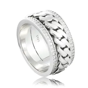 【#R515 】Cuban Chain Rotating Ring UCCIYO 18k Gold-Plated Lab-Created Moissanite S925 Sterling Silver Moissanite Ring for Women Men Hip Hop Jewelry Gift