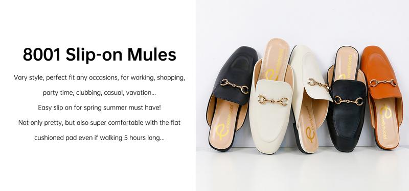 EVELLYHOOTD Pretty Comfort Mules for Women Pointed Toe Snaffle-Trim Backless Loafers Leather Slip On Mule Unisex #8001