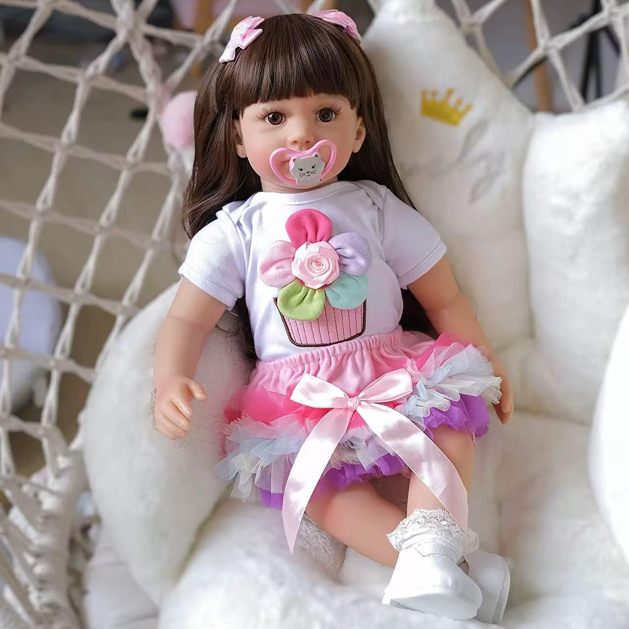 Reborn Baby Doll 22 Inch Realistic Long Haired Girl Handmade Lifelike Can Sit Can Stand For Collection Birthday Christmas Gift Comes with Clothes & Toy Accessories For Children Over 3 Years Old Gift Box Packaging Reborn Baby Doll 22 Inch Realistic Long Haired Girl Handmade Lifelike Can Sit Can Stand For Collection Birthday Christmas Gift Comes with Clothes & Toy Accessories For Children Over 3 Years Old Gift Box Packaging