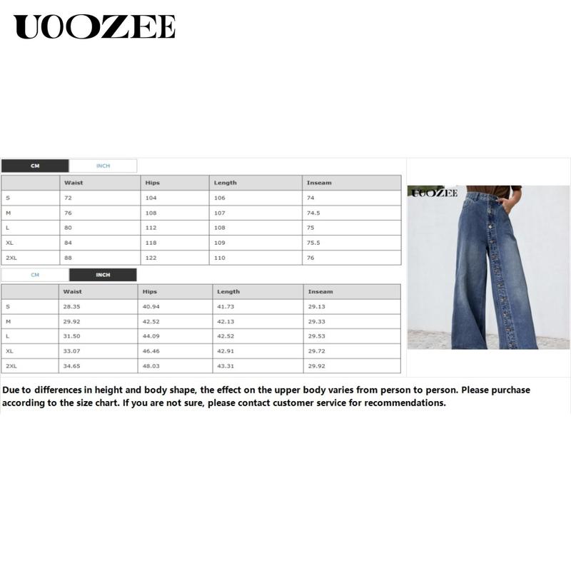 UOOZEE TikTok Exclusive Women's Casual Pocket Decorative Non-functional Buttons Wide Leg Loose Back Elastic Jeans High Waist Single Breasted Non-Elastic Regular Back Waist Comfortable Fit Outfits Womenswear Clothes Denim Bottom straight leg jeans Hip
