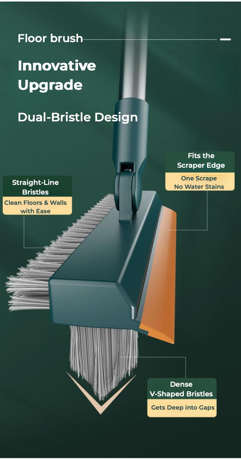 Floor Scrub Brush with Long Handle, 3-in-1 Scrape and Heavy-Duty Stiff Bristle Floor Scrubber Brush with Squeegee for Cleaning Tile Wall Deck Bathroom Patio Garage Kitchen home kit