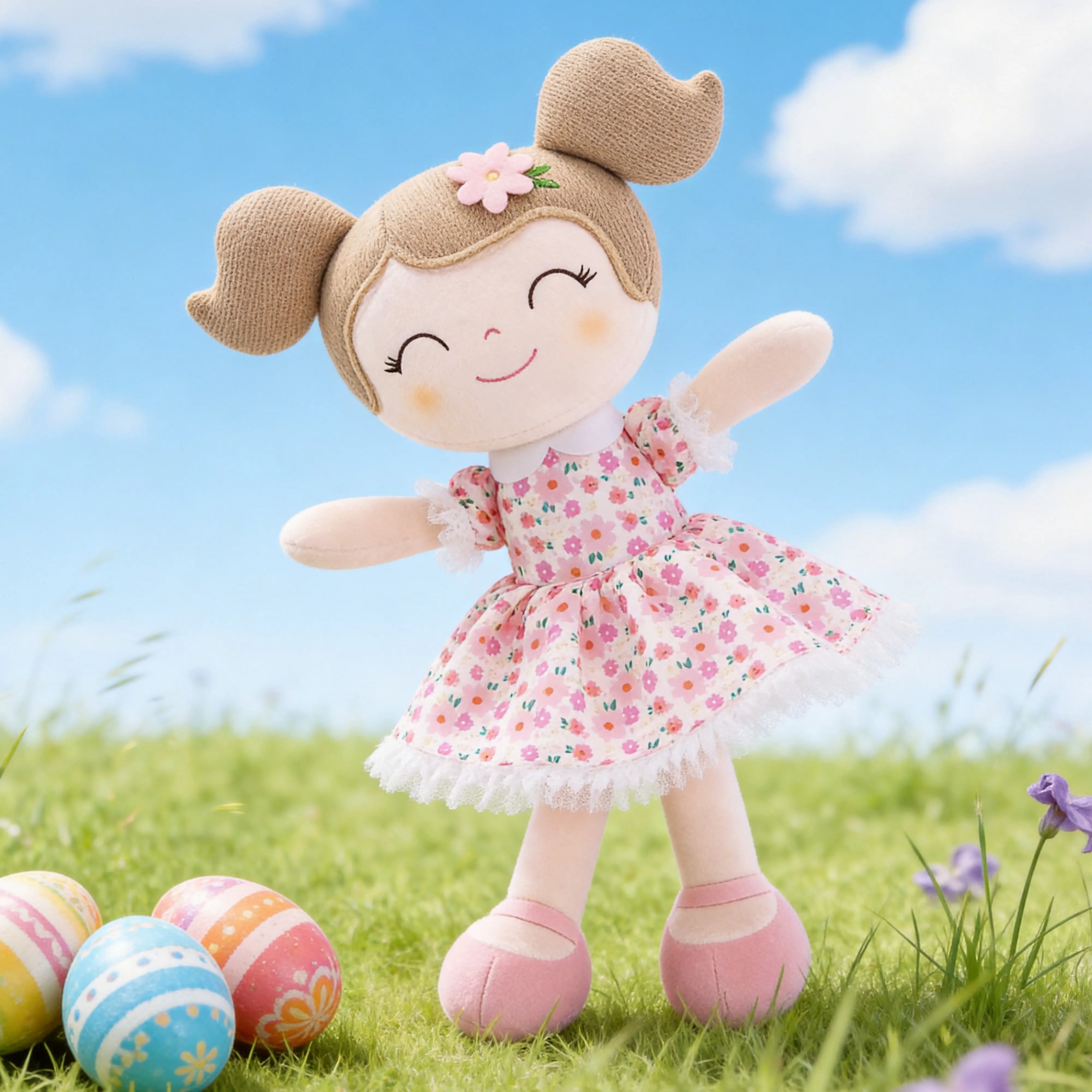 Gloveleya Spring Princess Doll, Soft Cherry & Floral Baby Girl Dolls, 14 Inch Toddler Easter Gift, Perfect Easter Basket Stuffer & Birthday Surprise for Girls 0-6 Years