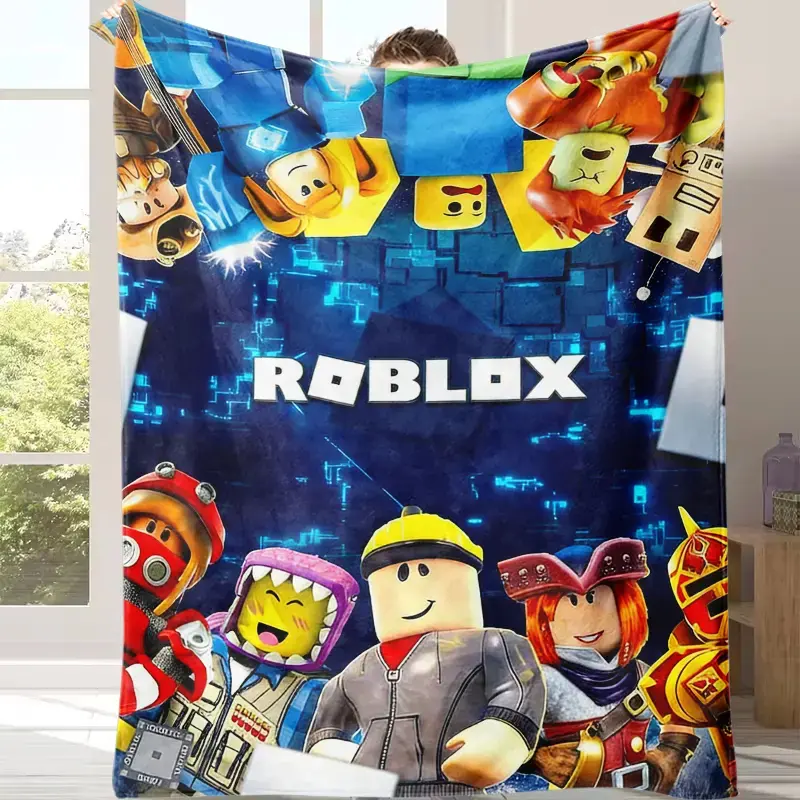 Roblox Multi Avatar Neon City Blanket, Kids Block Game Character Fleece Throw Blanket, Blue Digital Cube Game Art Blanket For Sofa Bed Nap Couch Use, Indoor Warm Throw Home Decor, Birthday Graduation Xmas Gift For Kids Teen Roblox Gamer Fans
