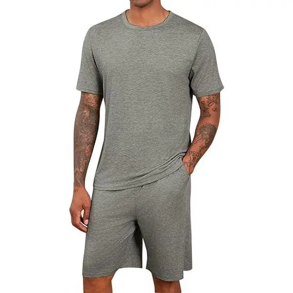 Runcati Mens Pajama Sets Short Sleeve T Shirts 2 Piece Shorts Lounge Sets PJ Summer Sleepwear