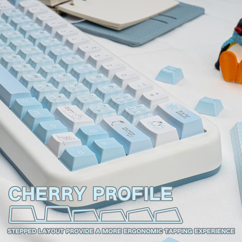 Ergonomic keycaps COOMICKEY Creamy Keycaps Set 145 Keys PBT Dye Sublimation Snowman Shape Blue Custom Keycap for 61/64/87/104/108 Cherry MX Switches ISO ANSI Layout Mechanical & Gaming Keyboard