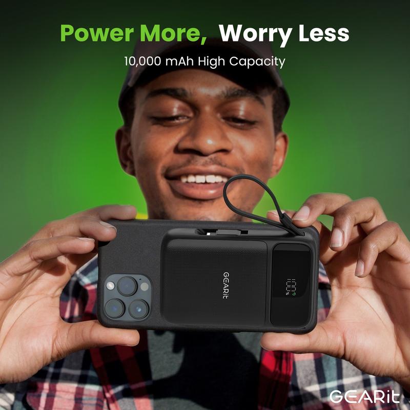 GEARit 5-in-1 10000mAh Power Bank Wireless MagSafe Charging with Built-in Cables & LED Display for Apple iPhone Samsung Galaxy Devices Portable Charger Usb Smartphone