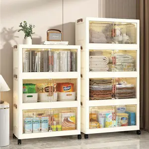 Snack storage rack cabinet, multi-layer mobile storage cabinet for home kitchen, living room toy box, foldable floor storage cabinet