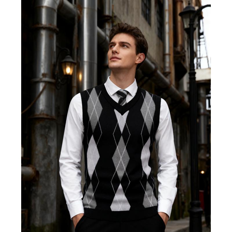mens dress sweater vests Men`s Sweater Vest Sweater Pullover Knit Argyle Color V Neck