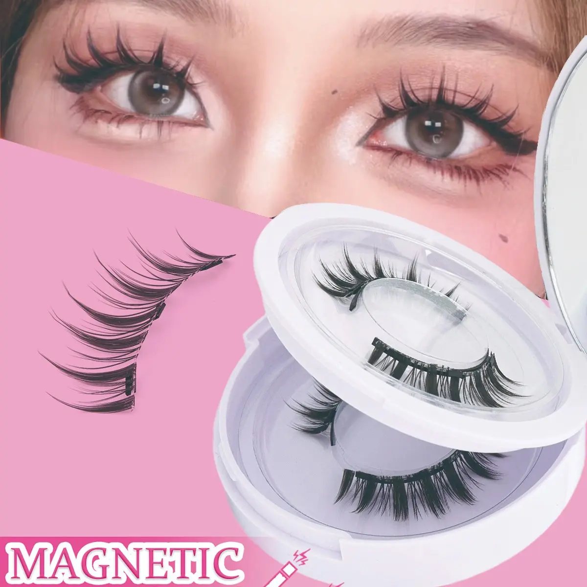 Magnetic Eyelashes Set with Clip, Reusable Natural False Lashes, Longer Looking Eyelashes, No Glue Needed, Tail Cross Design, Suitable for Beginners