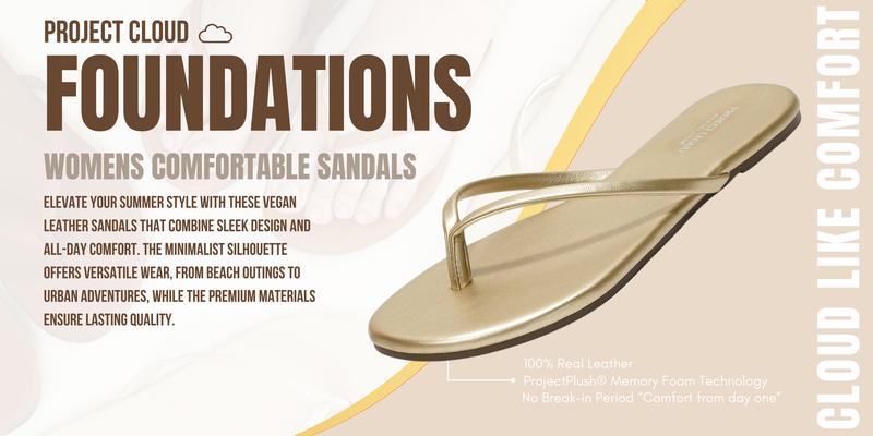 Project Cloud Women's | Vegan Leather Women Flip Flops | Memory Foam | Lightweight | Non-Slip - Foundations
