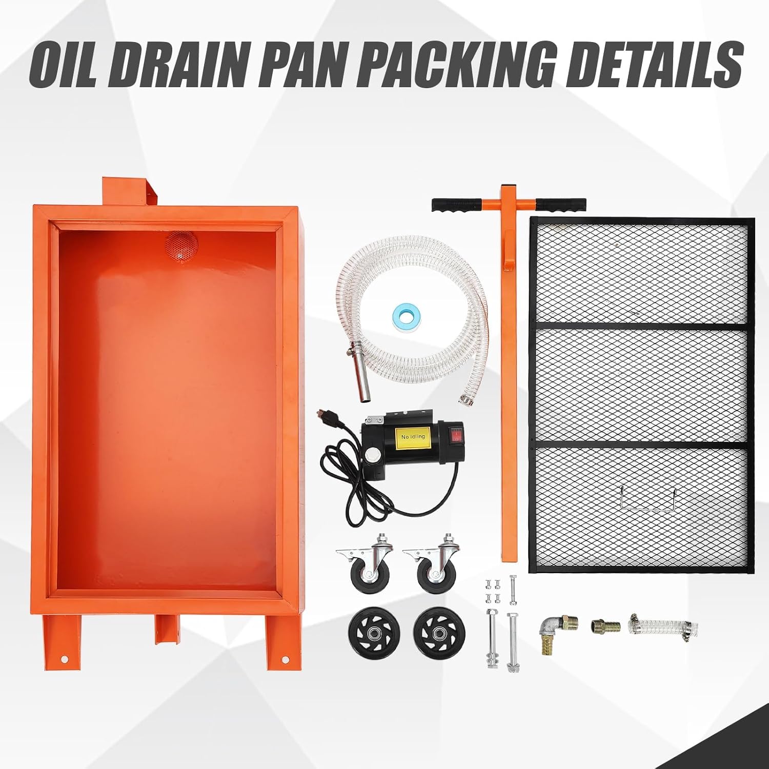 15/20GAL Oil Drain Pan with 110V Electric Pump, Metal Oil Change Pan Cart with 8FT Hose and Folding Handle, Durable and Portable for Cars SUVs Trucks Buses RVs, Orange