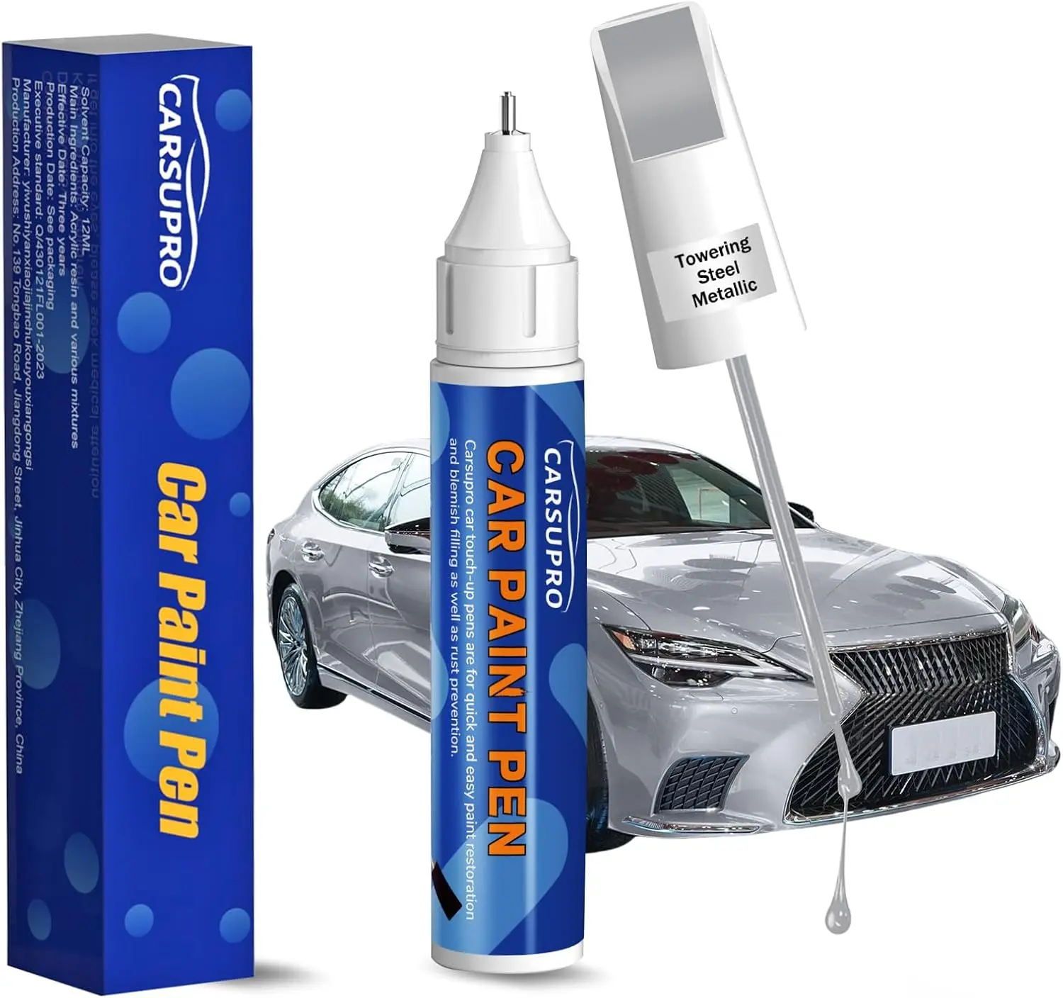 Grey Touch Up Paint for Cars, Auto Gray Car Paint Touch Up Pen,Car Scratch Repair Pen, Quick & Easy Solution to Repair Minor Automotive Scratches Touch Up Paint Pen(Towering Steel Metallic)