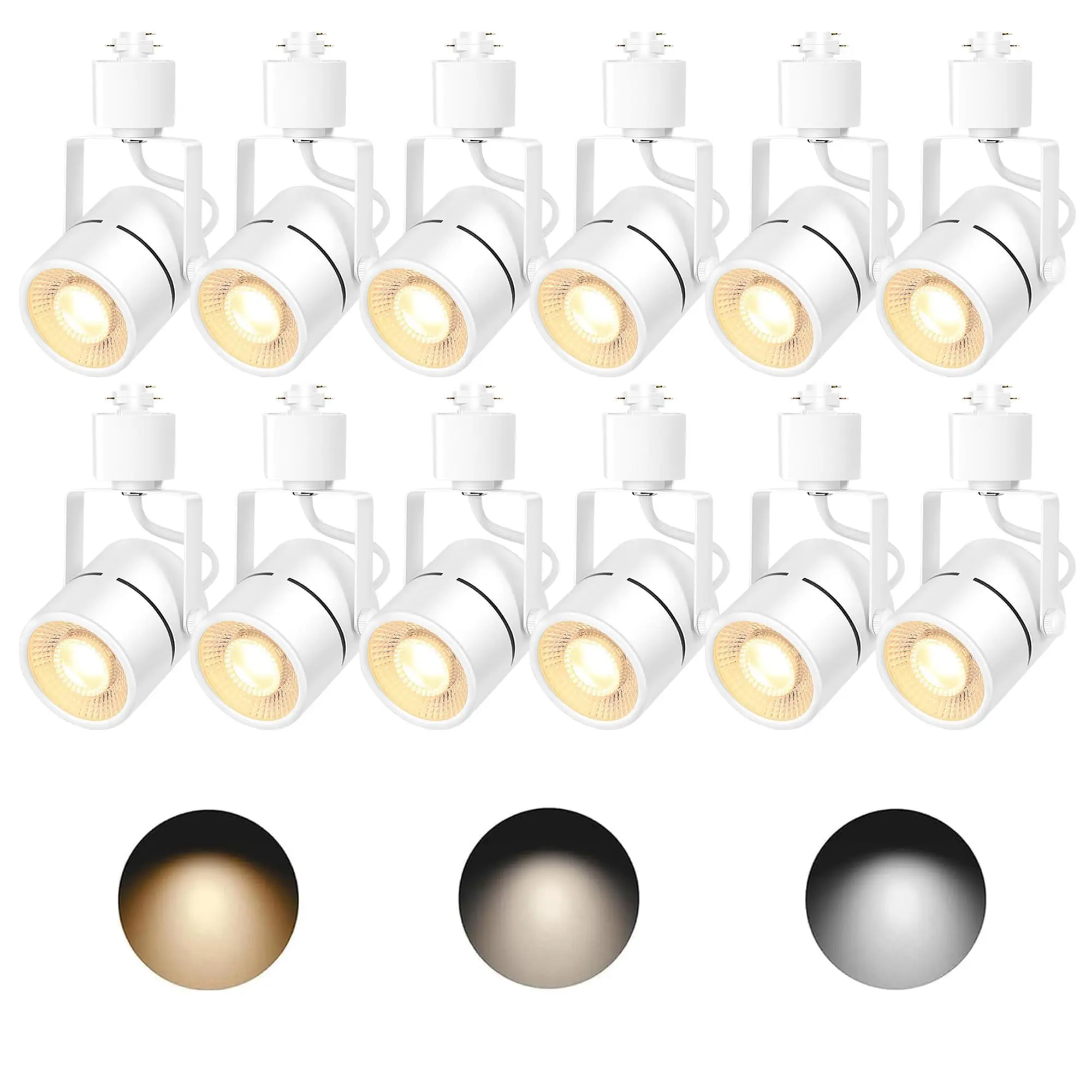 GU10 LED 3CCT White Track Lighting Heads(No Track Rail) 3000K/4000K/6000K Adjustable with Dedicated Dimmer, 12PCS Ceiling Spotlight Fixture with Replaceable 10W Bulbs