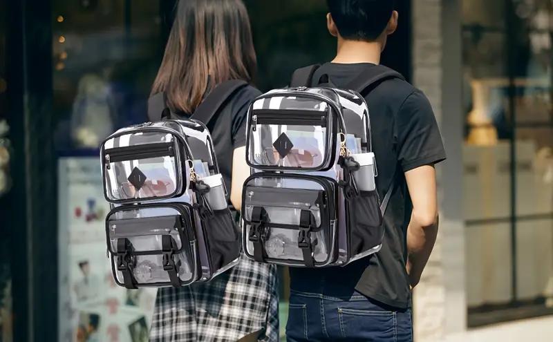 Clear Backpack for School & Work - Stylish Black Transparent Bookbag with Laptop Compartment, Waterproof PVC, Ideal for Security Checks & Daily Use Visibility