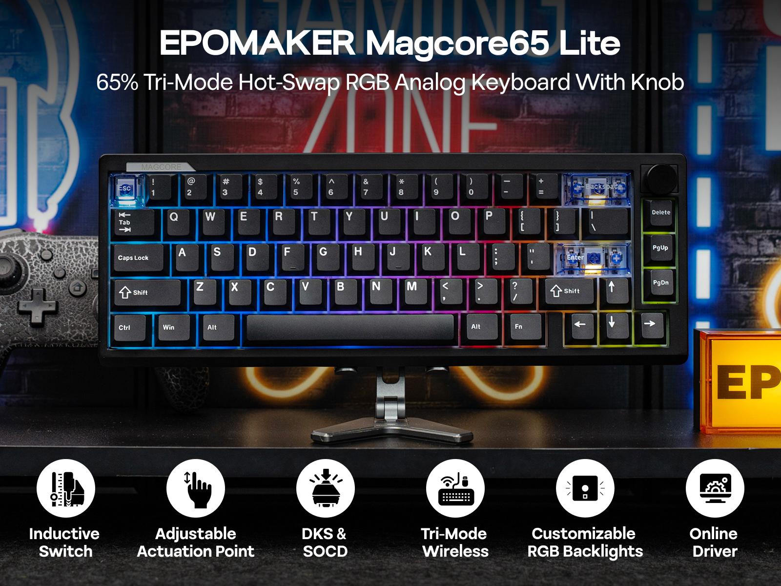 EPOMAKER Magcore65 Lite 65% Layout Wireless Gaming Keyboard DKS & SOCD 8K Polling Analog Switch PC & PBT Keycap Hot Swappable RGB Tri-Mode USB-C/BT5.0/2.4Ghz for PC/Mac/Linux keyboards for gaming creamy keyboard TikTokShopSpringGlowUp