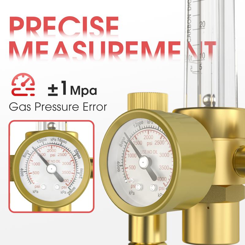 YESWELDER CO2 Argon Gas Regulator with 8ft Hose, Flow Meter Gas Pressure Gauge for TIG MIG Welding, CGA580 Inlet Connection