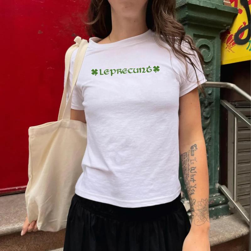 Leprecunt Y2K Baby Tee St. Patrick's Day Irish Baby Tee, Funny St. Pattys Baby Leprechaun Baby Tee Tequila Baby Tee