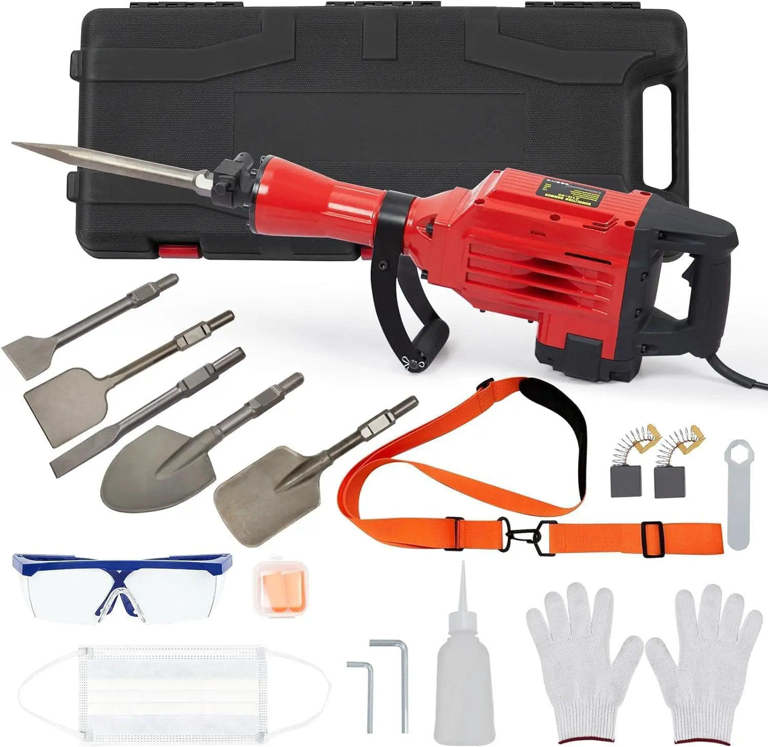 GARVEE 3600W Electric Jack Hammer Drill Heavy Duty Demolition Tool for Concrete, Brick & Masonry with 6 Chisels, Carrying Case, and Safety Gloves Included