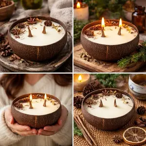 Handmade Coconut Shell Candle, lavender Scent,