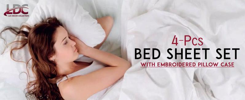 LUX DECOR 4 Pc Solid Bed Sheets Brushed Microfiber 16" Deep Pocket Fitted Sheets & Embroidered Pillowcases Fade Resistant All Season High Quality Luxury Bedding Set -Soft Sheets Set- Cozy Bedding Accessories