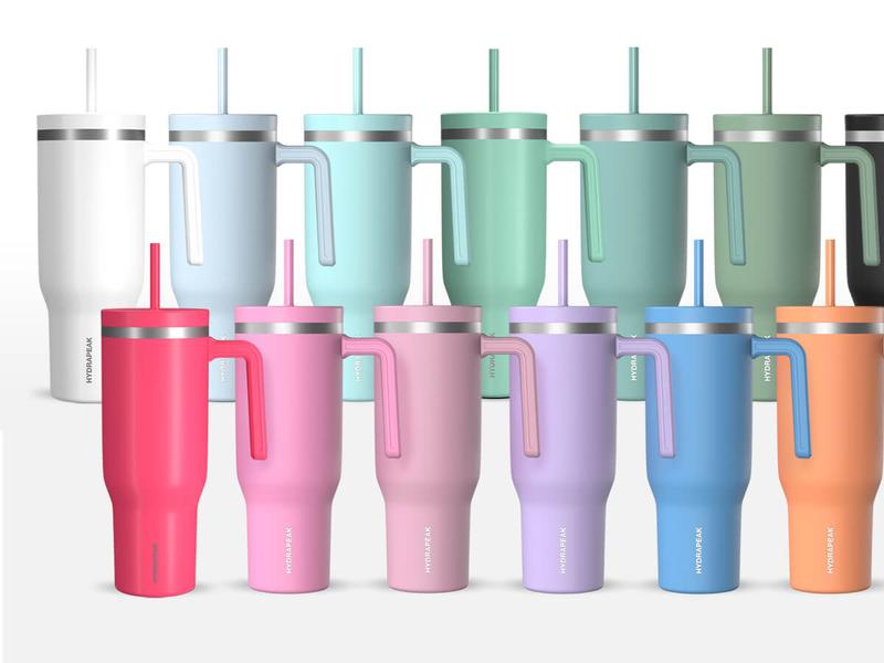 HYDRAPEAK Voyager 40oz Stainless Steel Tumbler with Handle, Insulated Water Bottle with Straw & Lid, Reusable Travel Mug Flask - Containers