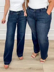 Judy Blue Maisie High-Rise Wide Leg Jeans - Dark Wash (Double Button, Non-Distressed)