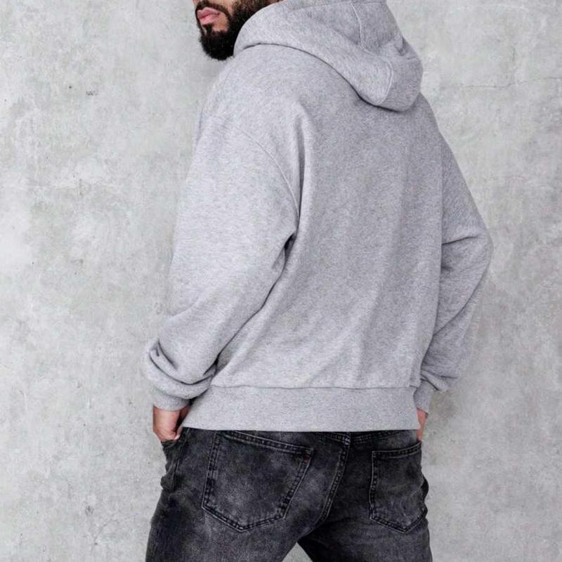 Men's solid-color full-zip shoulder-down hooded sweater, regular version casual long-sleeved hooded sweatshirt, suitable for autumn and winter wear, daily wear men's clothing