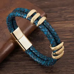 Vintage Blue Leather Dragon Claw Bracelets