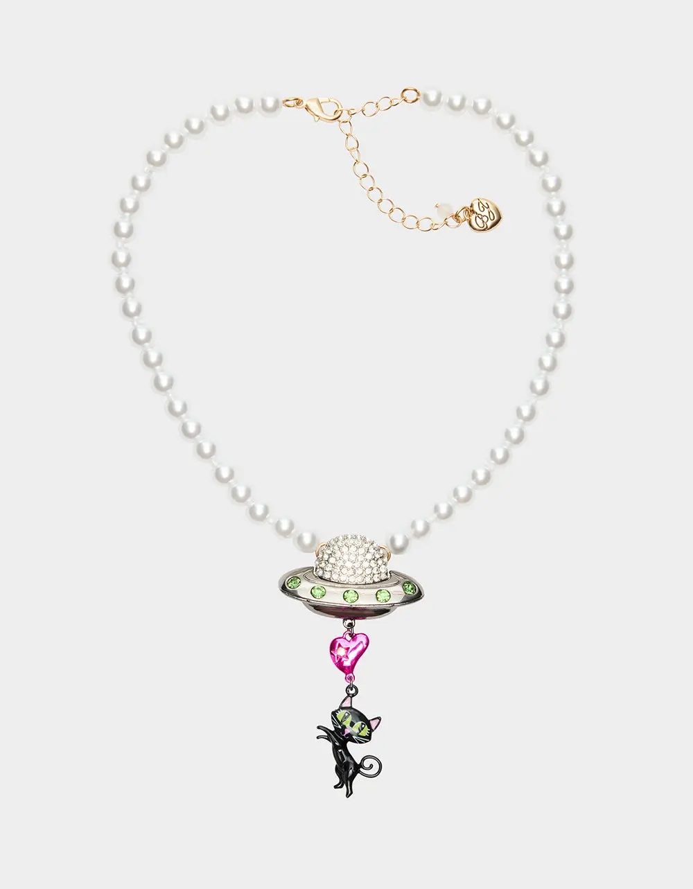 BEAM ME UP STARSHIP & CAT CHARM PENDANT NECKLACE MULTI