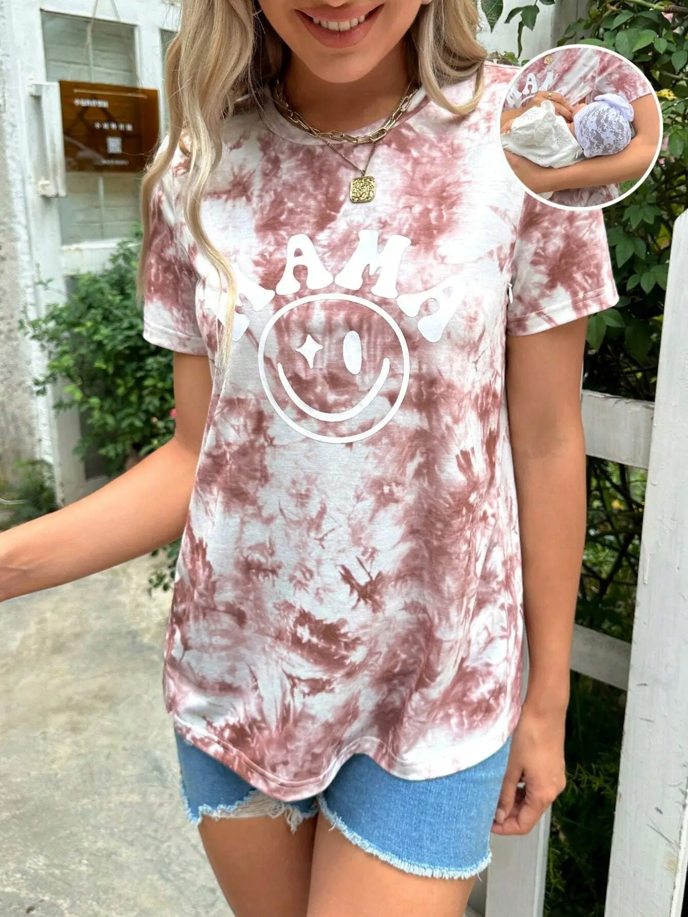 Maternity short-sleeved top casual summer printed T-shirt maternity shirt breastfeeding clothes Maternity Wear Maternity Clothing Pregnancy Clothes Maternity Apparel