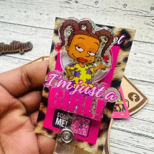Glitter Acrylic Badge Reel: "Just a Girl" Healthcare ID Holder, Gifts for Workers